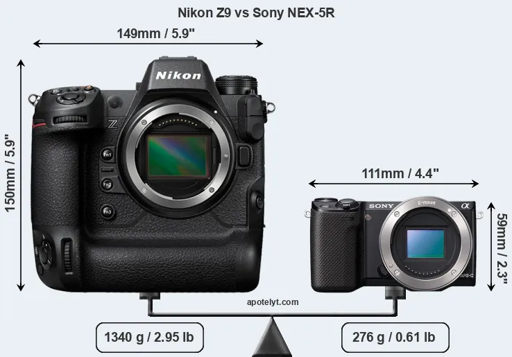 Size Nikon Z9 vs Sony NEX-5R