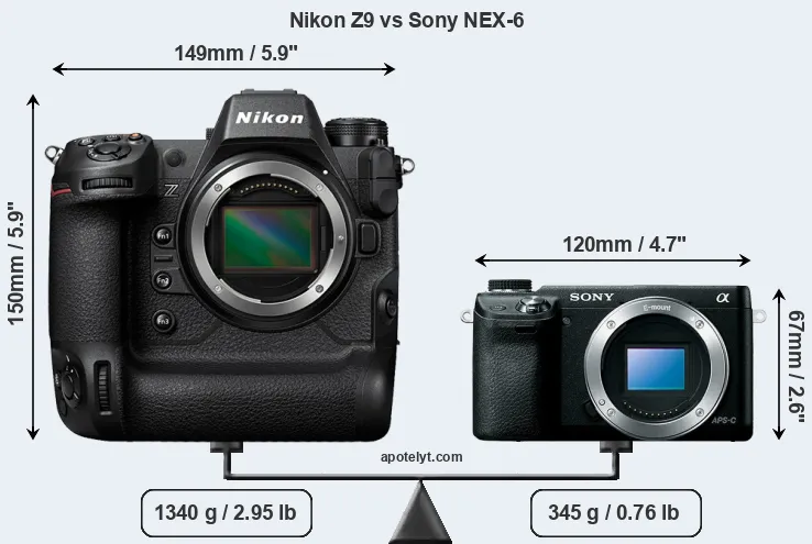Size Nikon Z9 vs Sony NEX-6