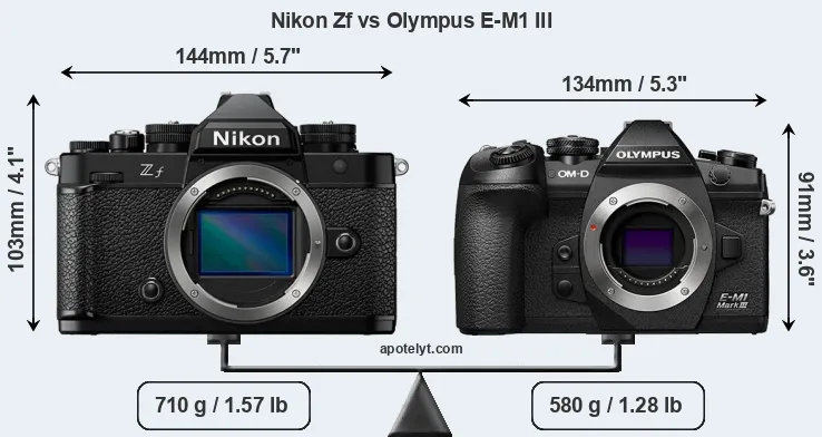 Size Nikon Zf vs Olympus E-M1 III