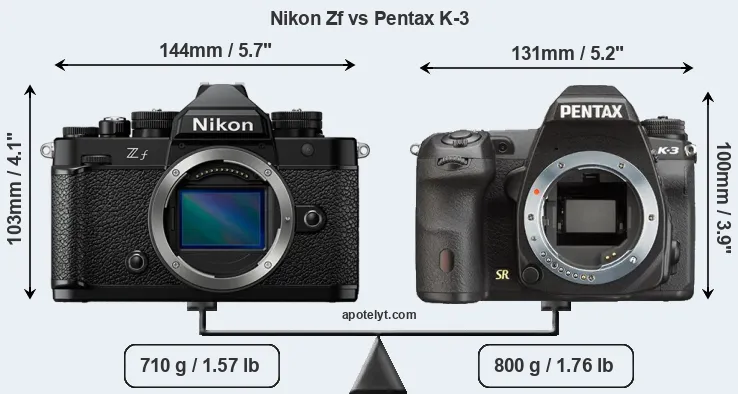 Size Nikon Zf vs Pentax K-3