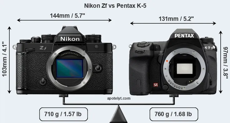 Size Nikon Zf vs Pentax K-5