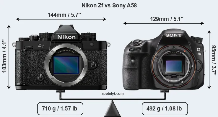 Size Nikon Zf vs Sony A58
