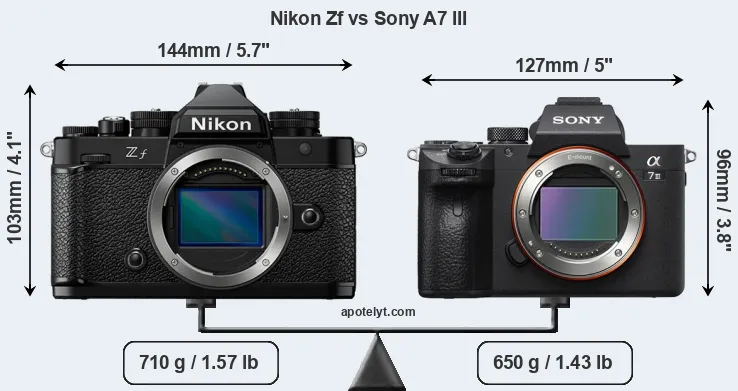 Size Nikon Zf vs Sony A7 III