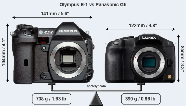 Size Olympus E-1 vs Panasonic G6