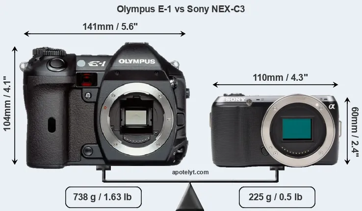 Size Olympus E-1 vs Sony NEX-C3