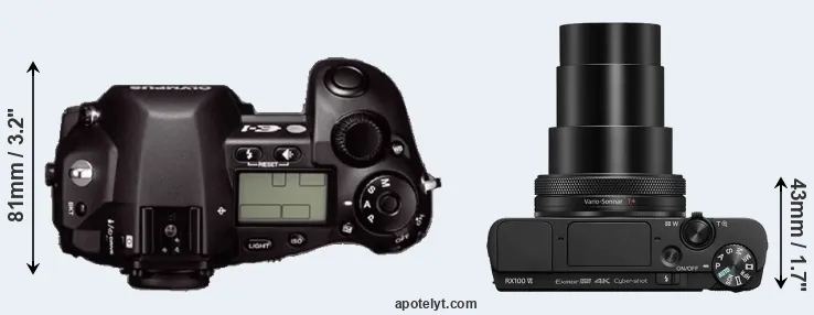 Compare E-1 versus RX100 VI top