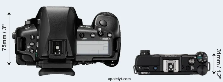 Compare E-3 versus Pentax Q top