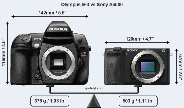 Size Olympus E-3 vs Sony A6600
