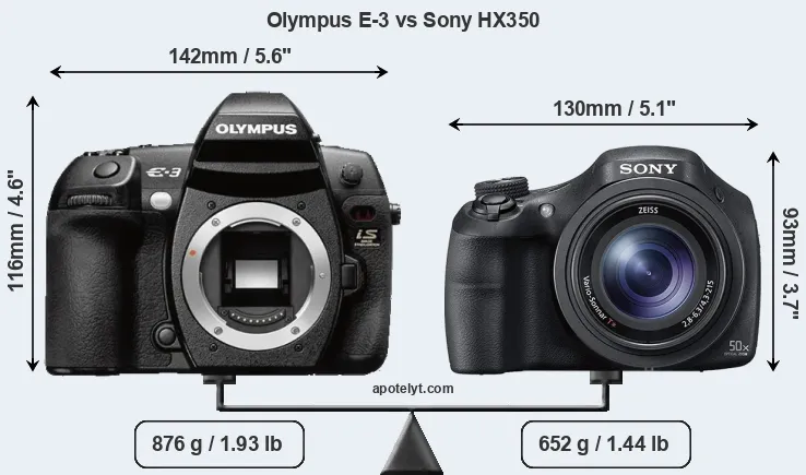 Size Olympus E-3 vs Sony HX350