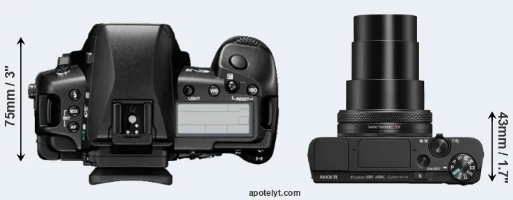 Compare E-3 versus RX100 VII top