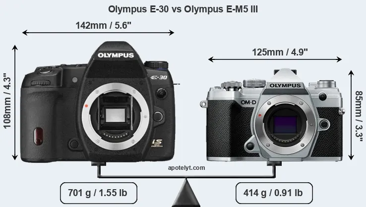 Size Olympus E-30 vs Olympus E-M5 III