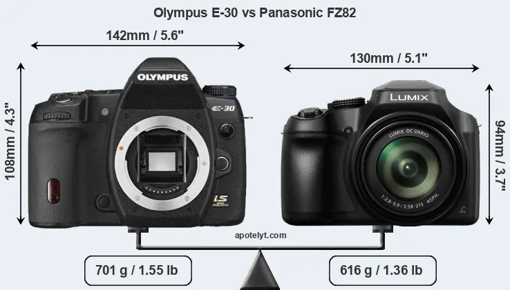 Size Olympus E-30 vs Panasonic FZ82