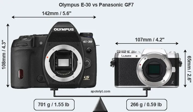 Size Olympus E-30 vs Panasonic GF7