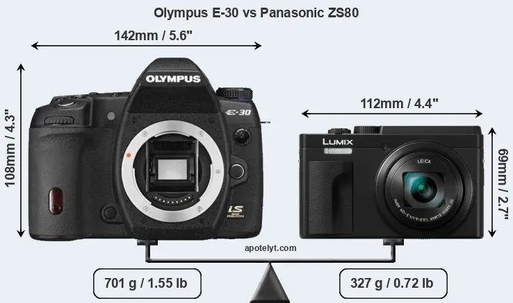 Size Olympus E-30 vs Panasonic ZS80
