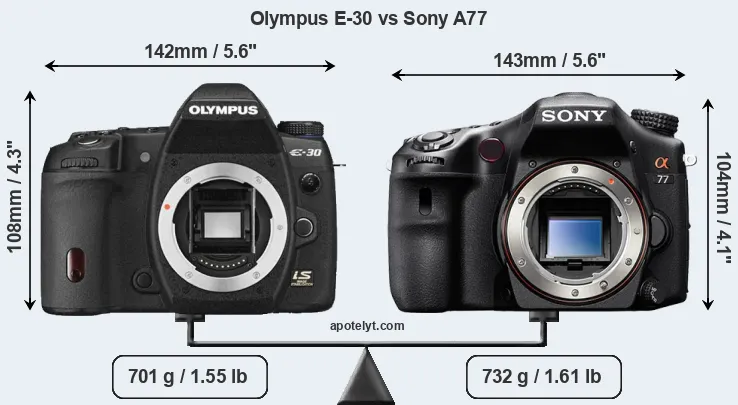 Size Olympus E-30 vs Sony A77