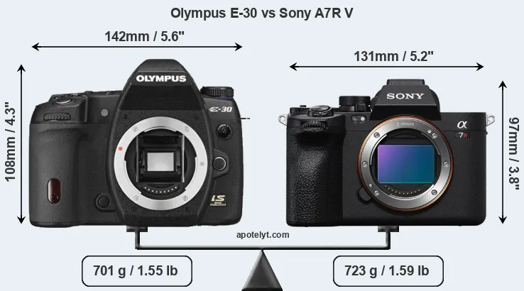 Size Olympus E-30 vs Sony A7R V
