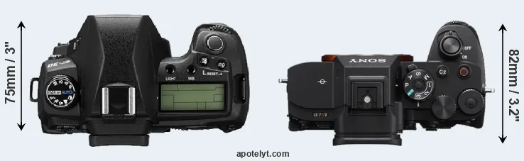 Compare E-30 versus A7R V top