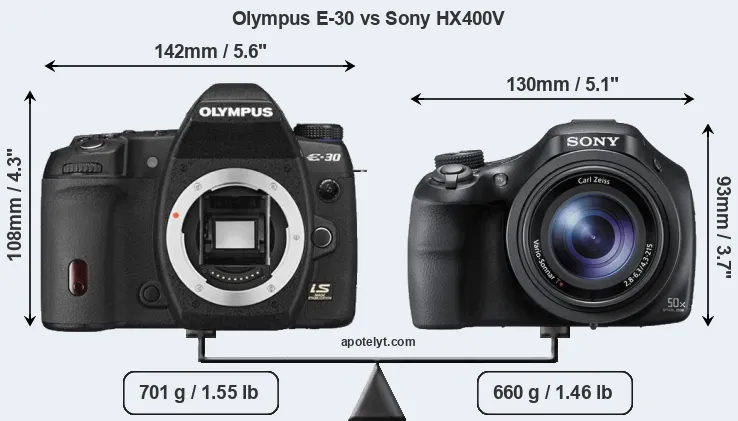 Size Olympus E-30 vs Sony HX400V
