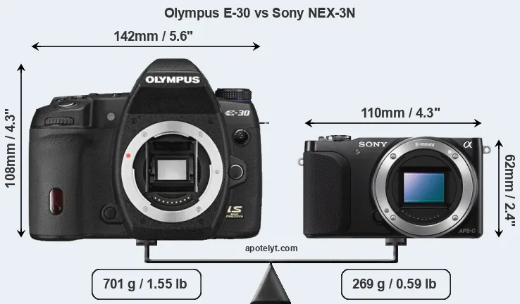 Size Olympus E-30 vs Sony NEX-3N