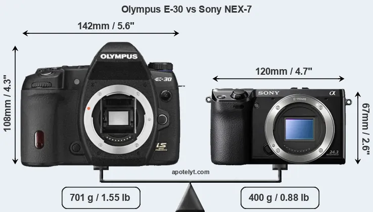 Size Olympus E-30 vs Sony NEX-7