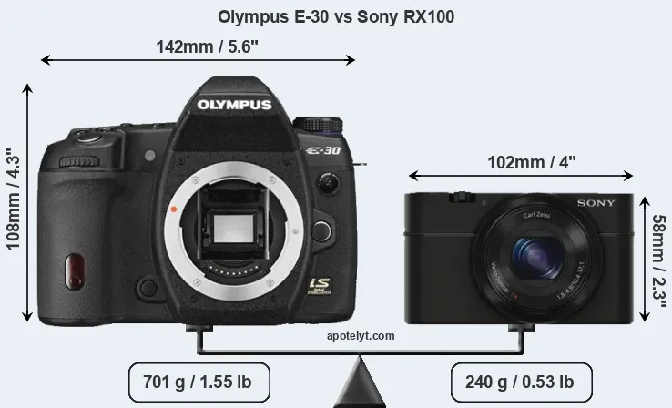 Size Olympus E-30 vs Sony RX100