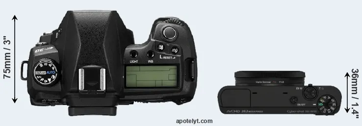 Compare E-30 versus RX100 top