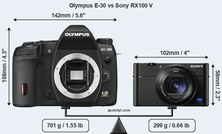 Size Olympus E-30 vs Sony RX100 V