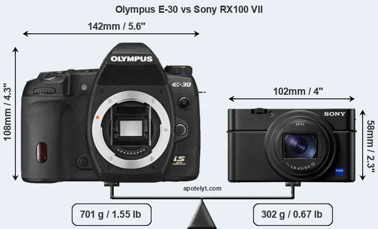 Size Olympus E-30 vs Sony RX100 VII
