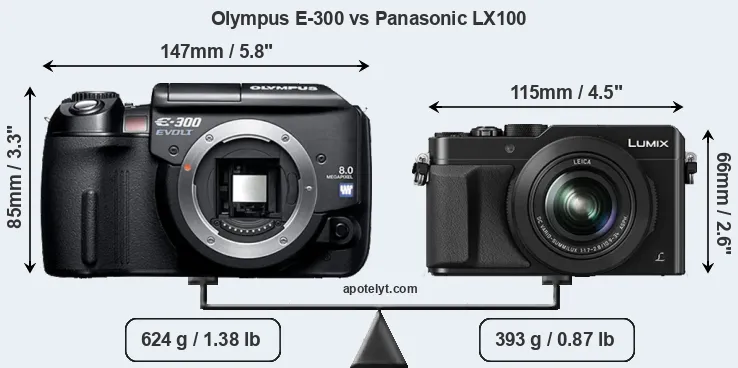 Size Olympus E-300 vs Panasonic LX100