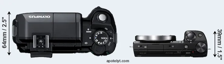 Compare E-300 versus NEX-5R top