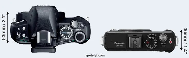 Compare E-410 versus GF1 top