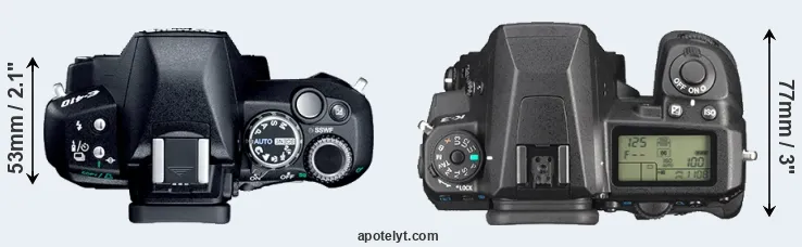 Compare E-410 versus K-3 top