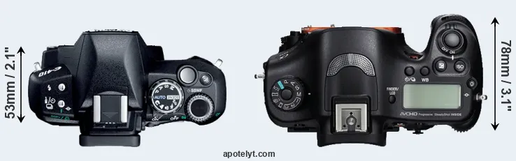 Compare E-410 versus A99 top