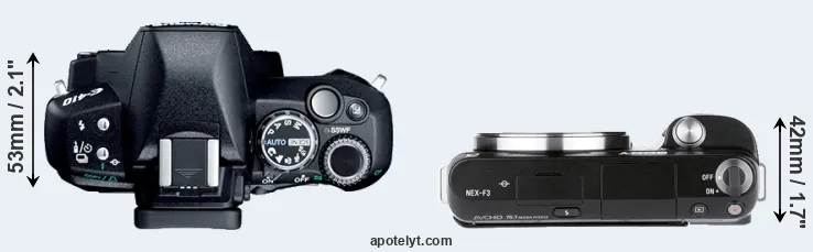 Compare E-410 versus NEX-F3 top