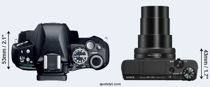 Compare E-410 versus RX100 VII top