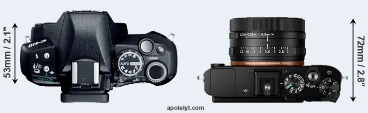 Compare E-410 versus RX1R II top