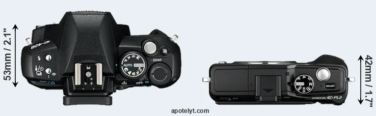 Compare E-420 versus E-PL2 top