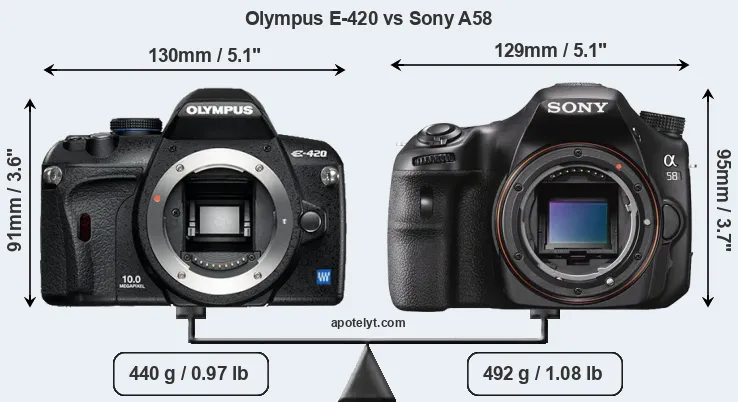Size Olympus E-420 vs Sony A58