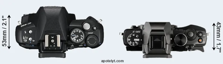 Compare E-450 versus E-M5 top