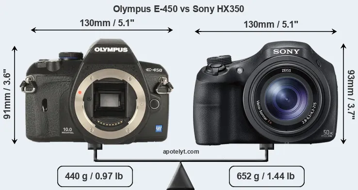 Size Olympus E-450 vs Sony HX350