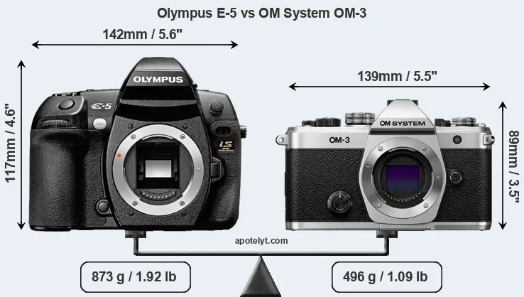 Size Olympus E-5 vs OM System OM-3
