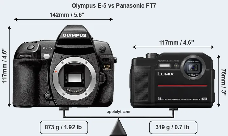 Size Olympus E-5 vs Panasonic FT7