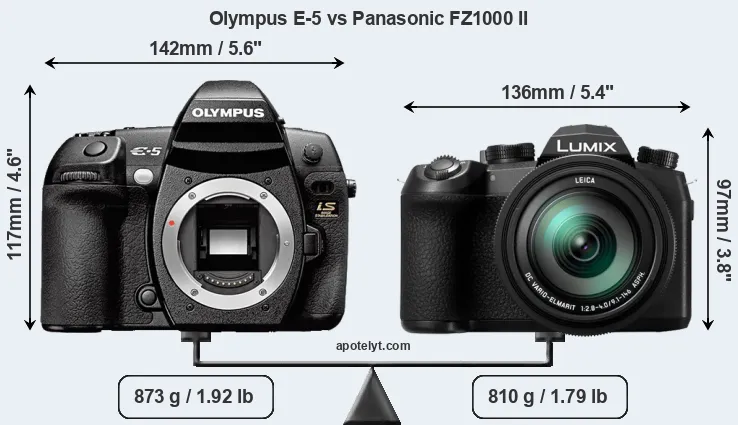 Size Olympus E-5 vs Panasonic FZ1000 II