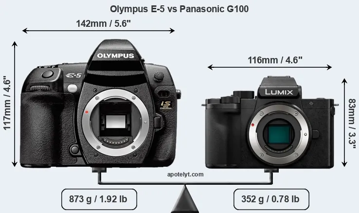 Size Olympus E-5 vs Panasonic G100