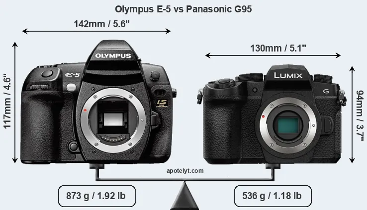 Size Olympus E-5 vs Panasonic G95