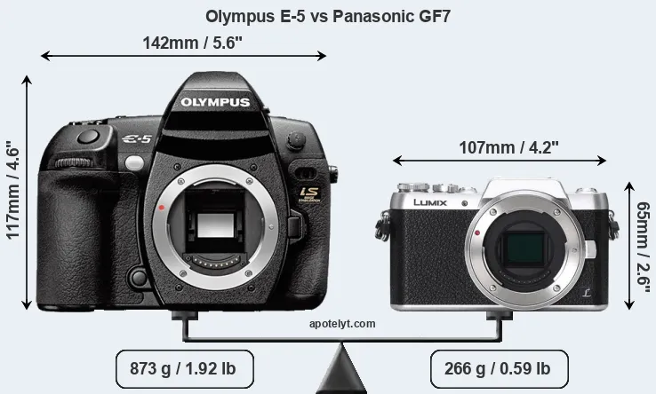 Size Olympus E-5 vs Panasonic GF7