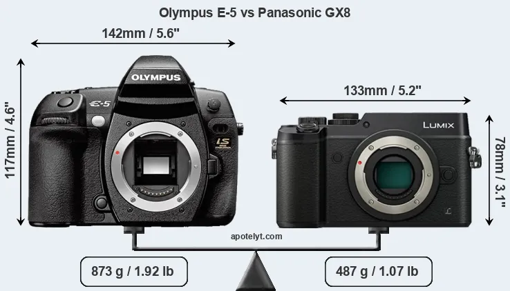 Size Olympus E-5 vs Panasonic GX8