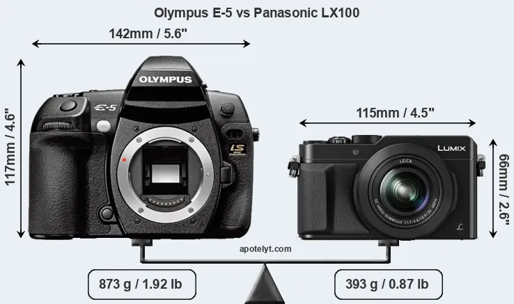 Size Olympus E-5 vs Panasonic LX100