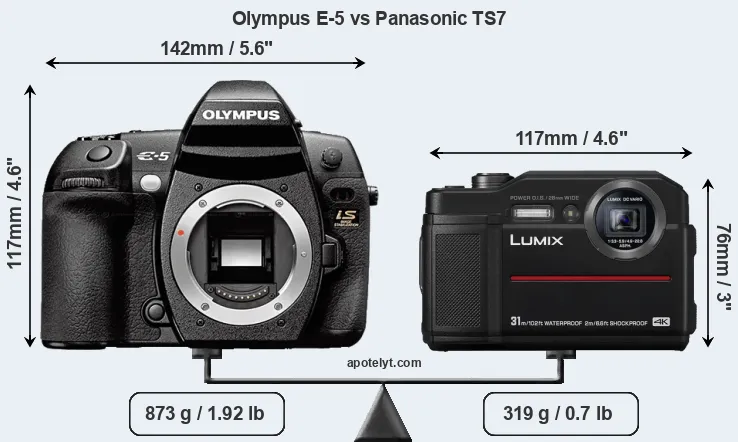Size Olympus E-5 vs Panasonic TS7