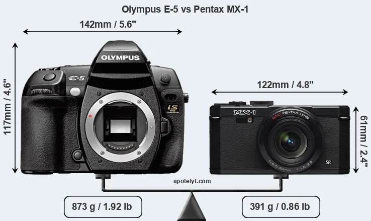 Size Olympus E-5 vs Pentax MX-1